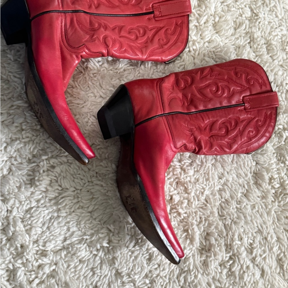 Elegant Red Embroidered Ankle Boots